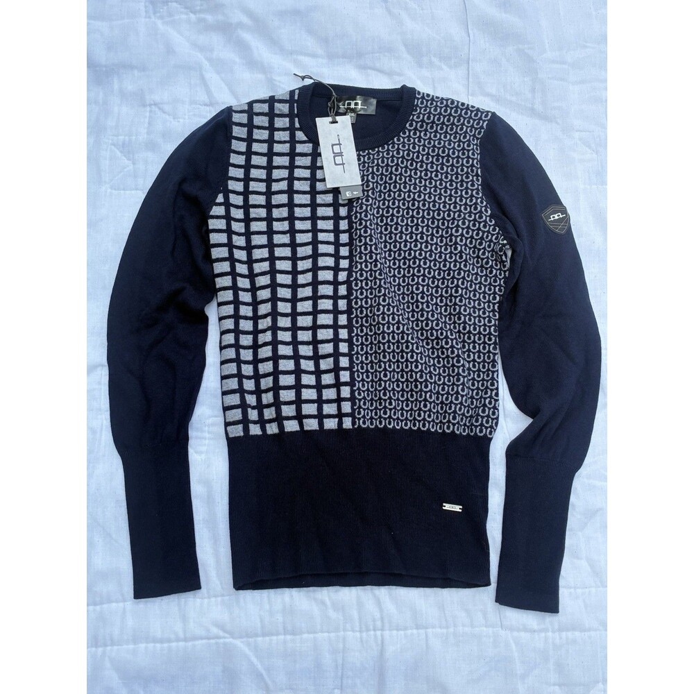 AA Alessandro Albanese Horseware Wool Cashmere Sweater XXL Navy Grid Equestrian